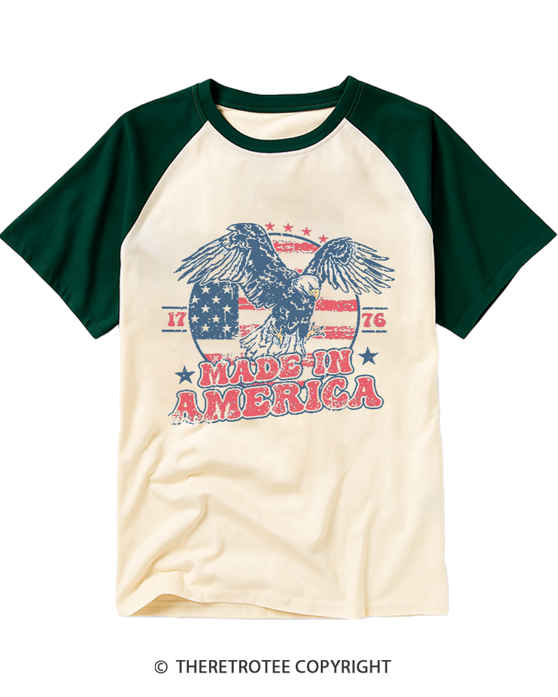 TheRetroTee Made In America Flag 1776 Raglan Baseball T-Shirt