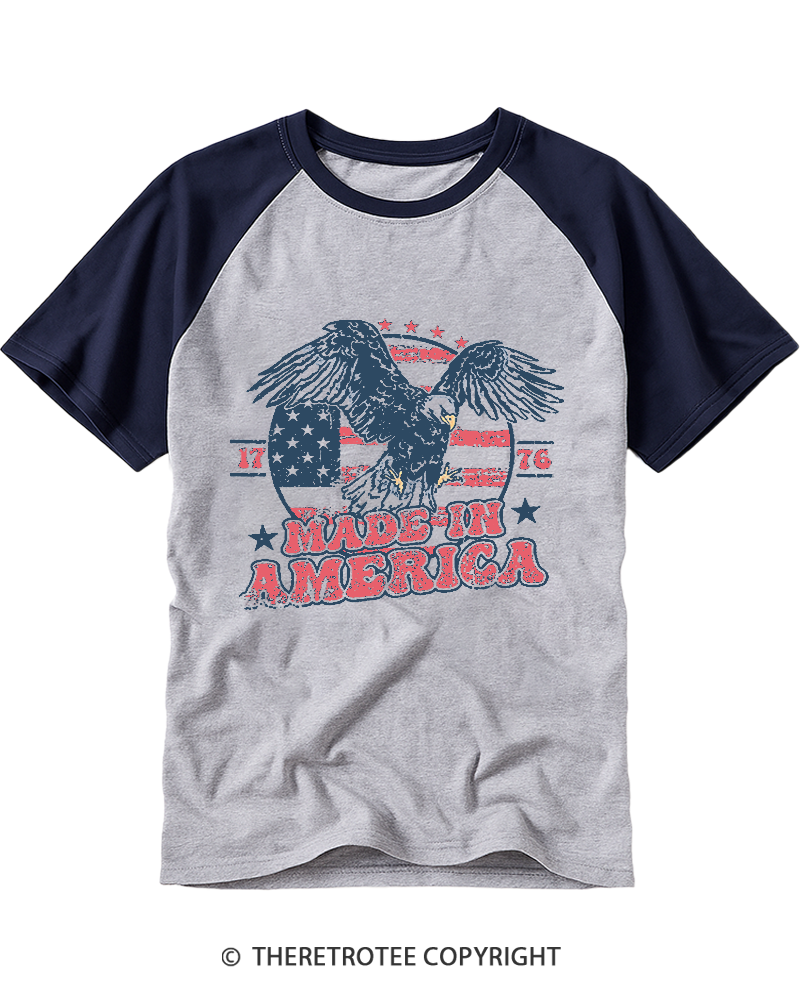 TheRetroTee Made In America Flag 1776 Raglan Baseball T-Shirt