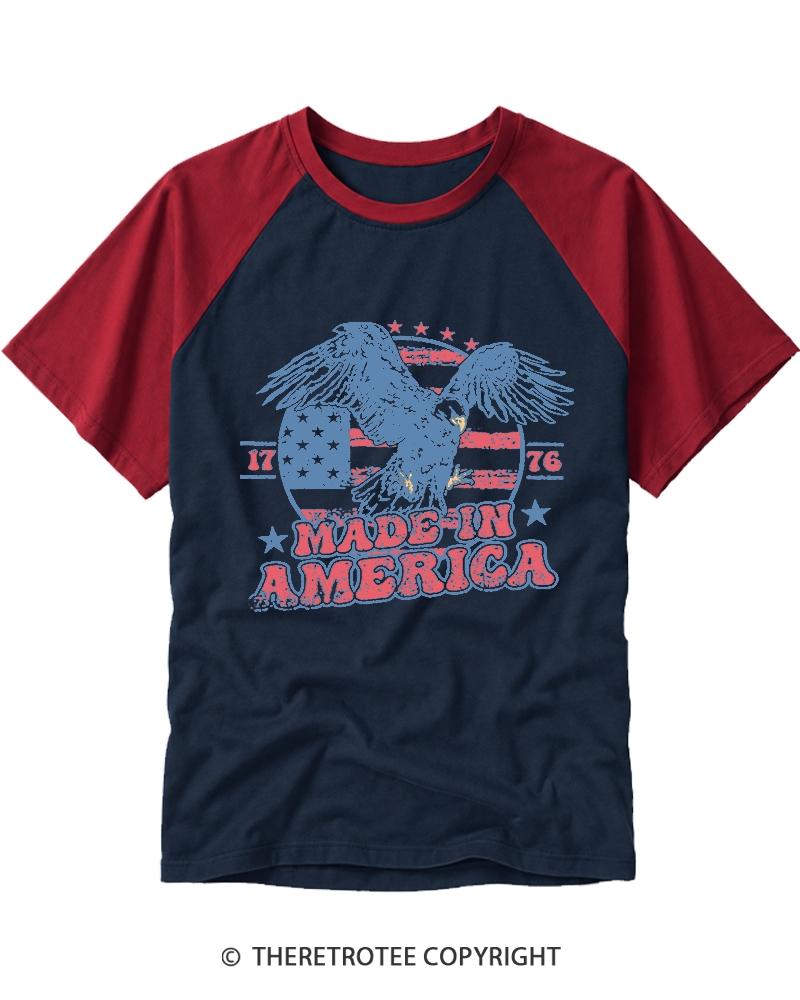 TheRetroTee Made In America Flag 1776 Raglan Baseball T-Shirt