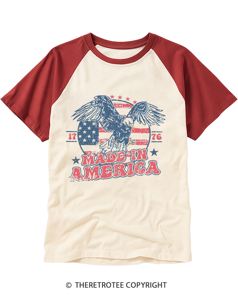 TheRetroTee Made In America Flag 1776 Raglan Baseball T-Shirt