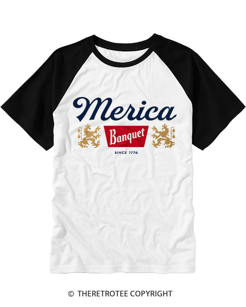 TheRetroTee Merica Banquet Beer Raglan Baseball T-Shirt