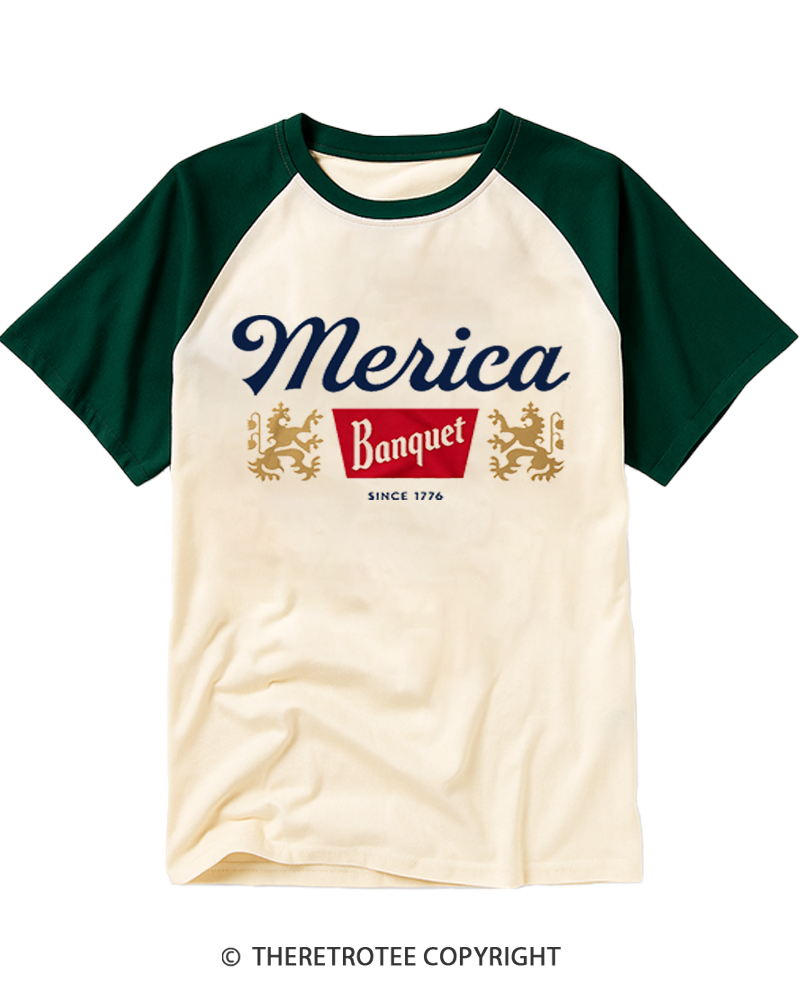 TheRetroTee Merica Banquet Beer Raglan Baseball T-Shirt