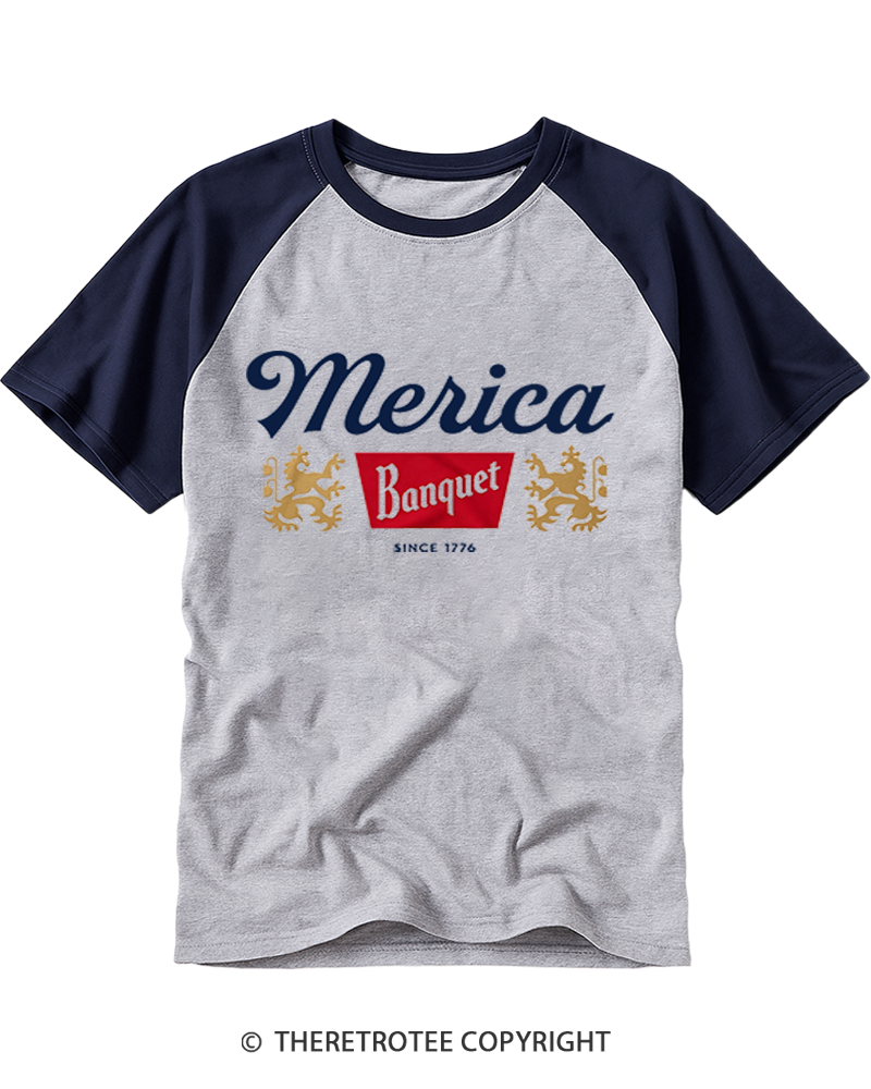 TheRetroTee Merica Banquet Beer Raglan Baseball T-Shirt