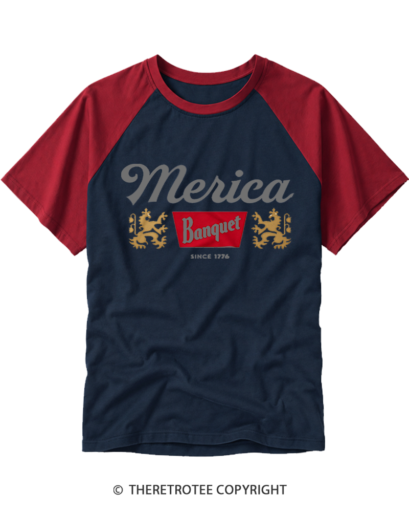 TheRetroTee Merica Banquet Beer Raglan Baseball T-Shirt