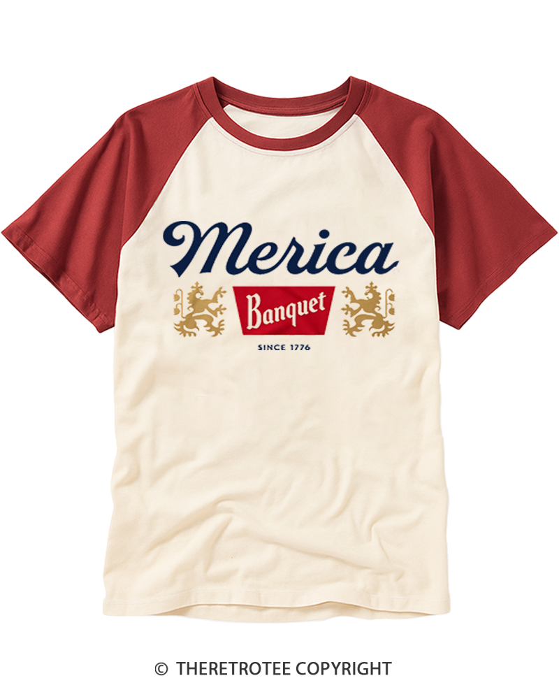 TheRetroTee Merica Banquet Beer Raglan Baseball T-Shirt