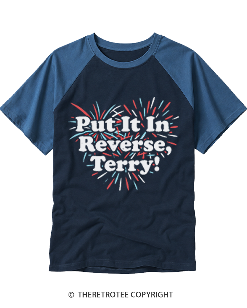 TheRetroTee Put It In Reverse, Terry Raglan Baseball T-Shirt
