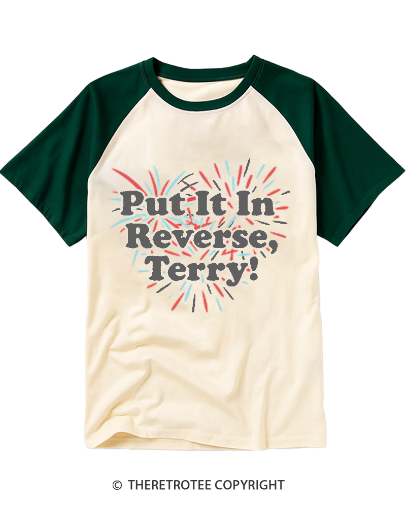 TheRetroTee Put It In Reverse, Terry Raglan Baseball T-Shirt
