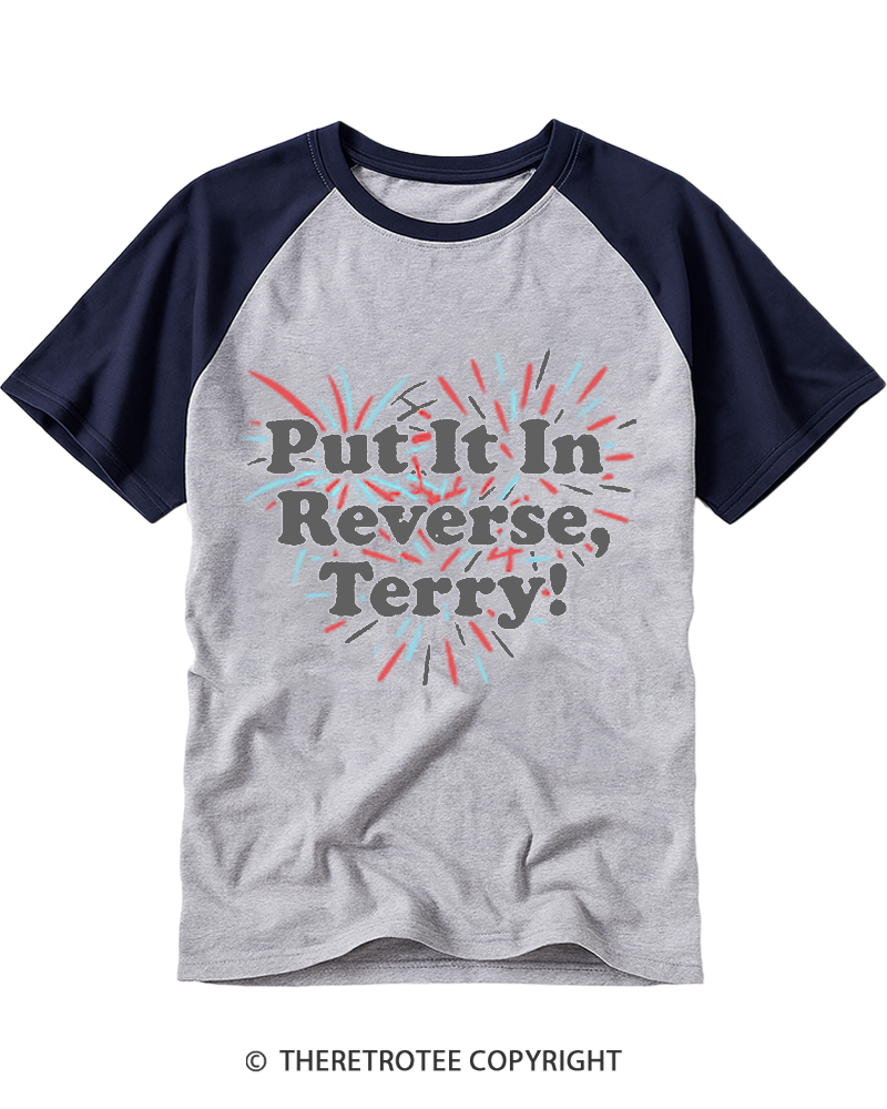 TheRetroTee Put It In Reverse, Terry Raglan Baseball T-Shirt
