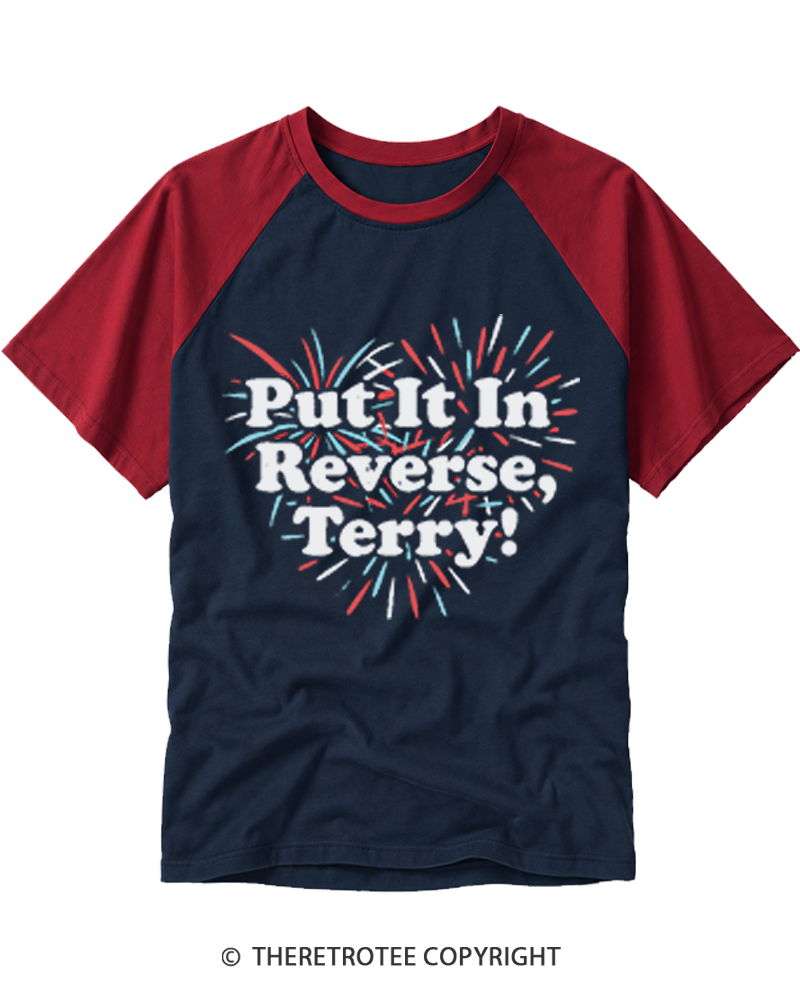 TheRetroTee Put It In Reverse, Terry Raglan Baseball T-Shirt