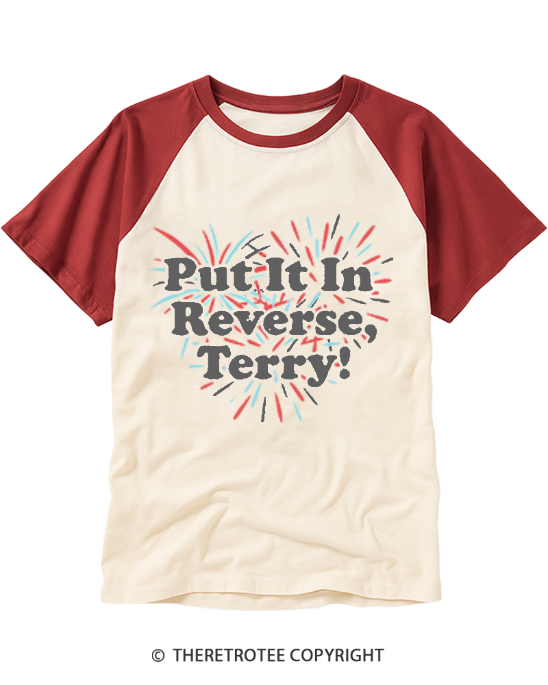 TheRetroTee Put It In Reverse, Terry Raglan Baseball T-Shirt