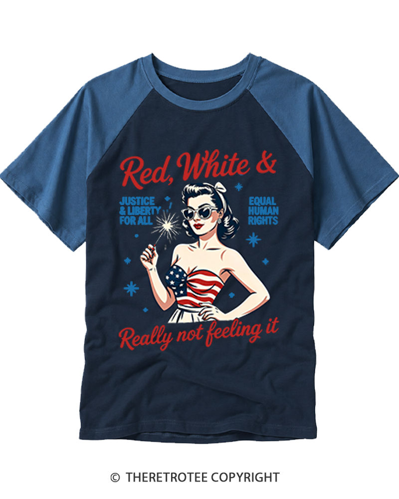 TheRetroTee Red White Blue Anti Fourth of July  1776 Raglan Baseball T-Shirt