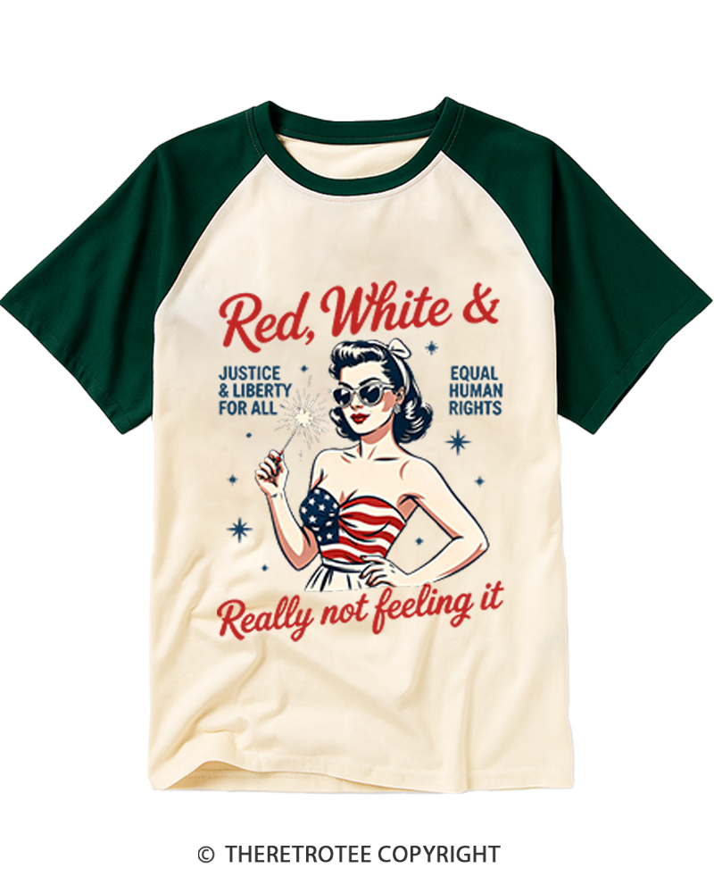 TheRetroTee Red White Blue Anti Fourth of July  1776 Raglan Baseball T-Shirt