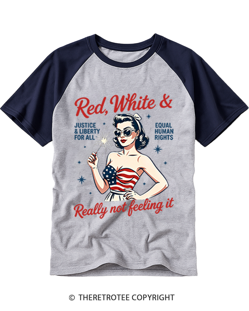 TheRetroTee Red White Blue Anti Fourth of July  1776 Raglan Baseball T-Shirt