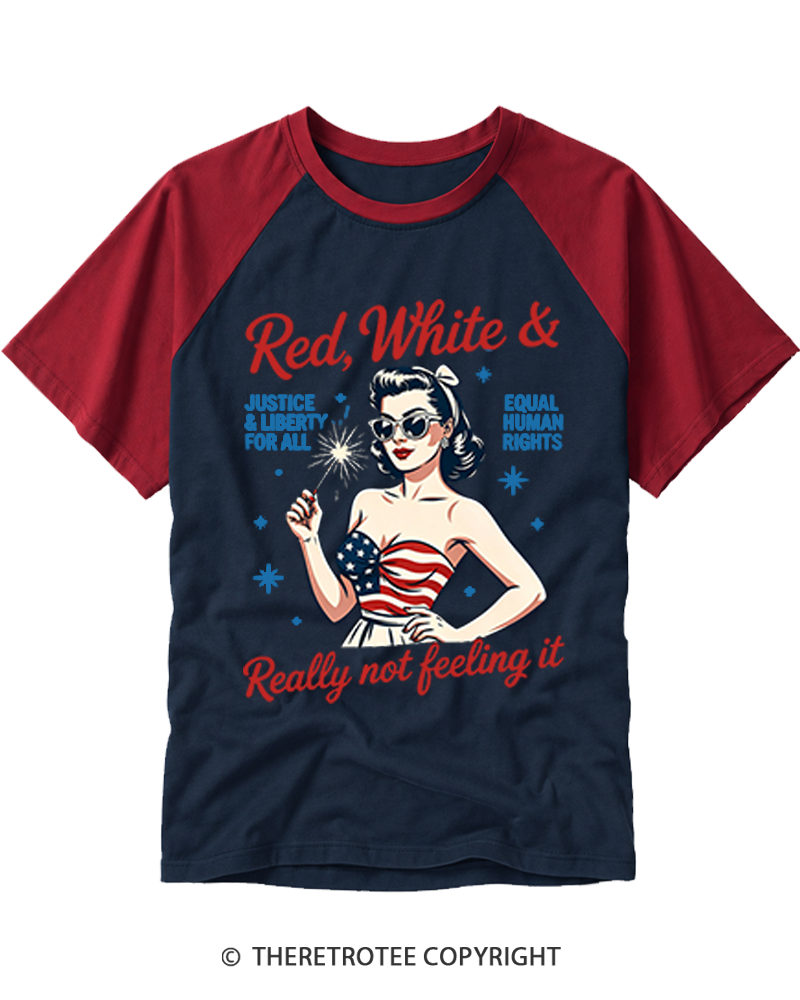 TheRetroTee Red White Blue Anti Fourth of July  1776 Raglan Baseball T-Shirt