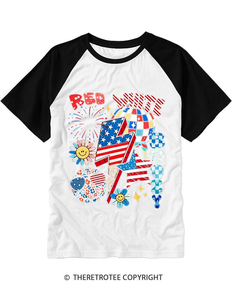TheRetroTee Red White Boozy 1970s Raglan Baseball T-Shirt