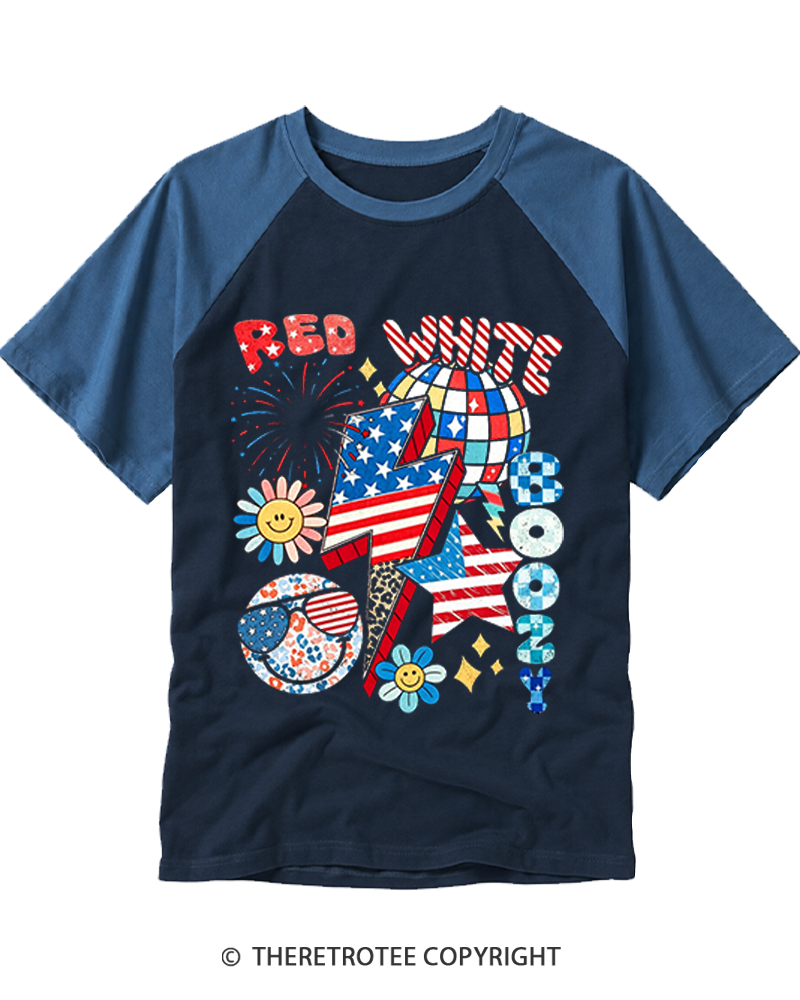 TheRetroTee Red White Boozy 1970s Raglan Baseball T-Shirt
