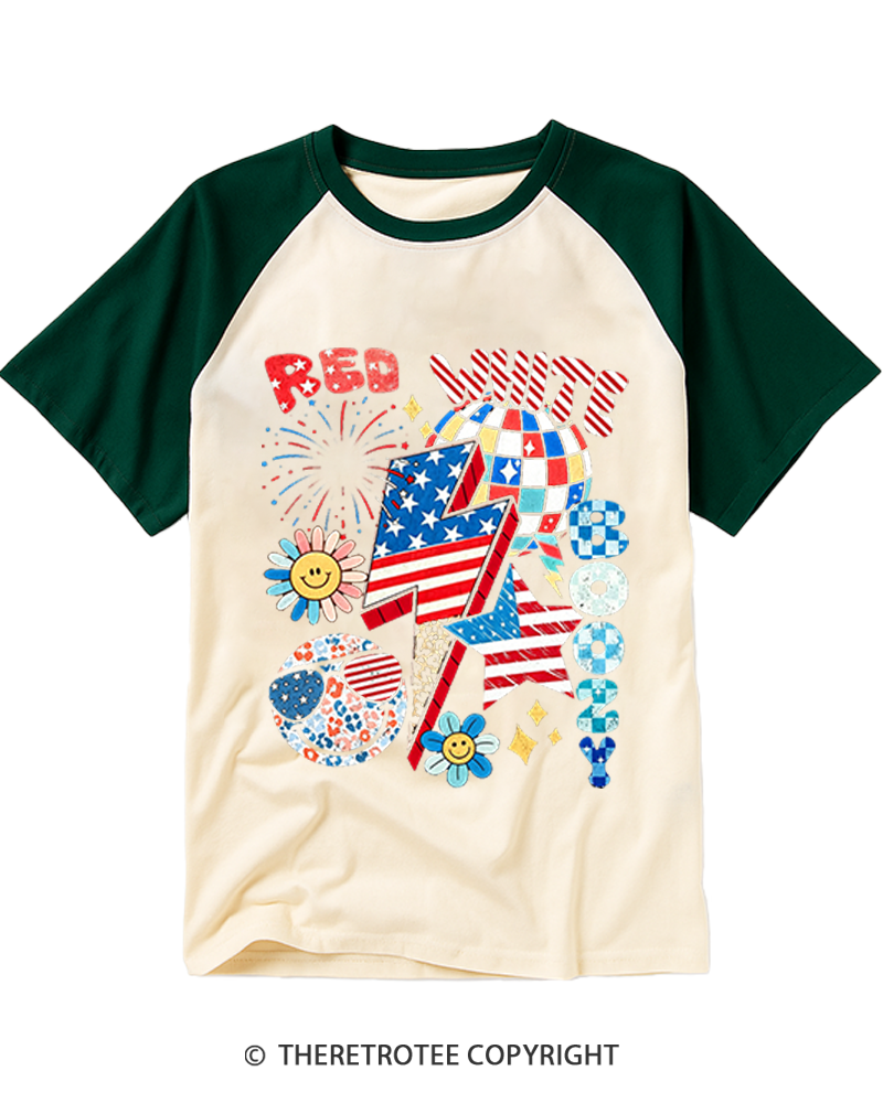 TheRetroTee Red White Boozy 1970s Raglan Baseball T-Shirt