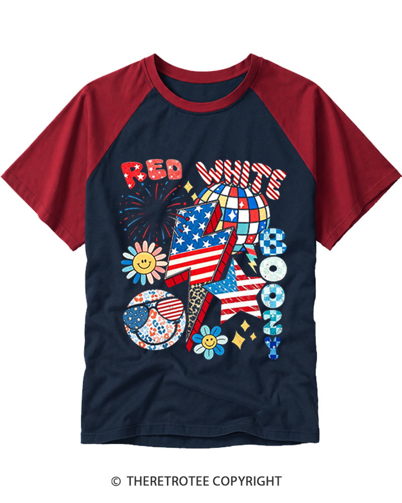 TheRetroTee Red White Boozy 1970s Raglan Baseball T-Shirt