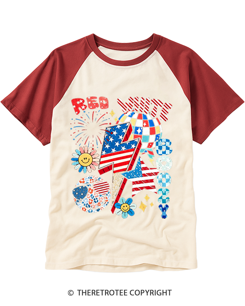 TheRetroTee Red White Boozy 1970s Raglan Baseball T-Shirt
