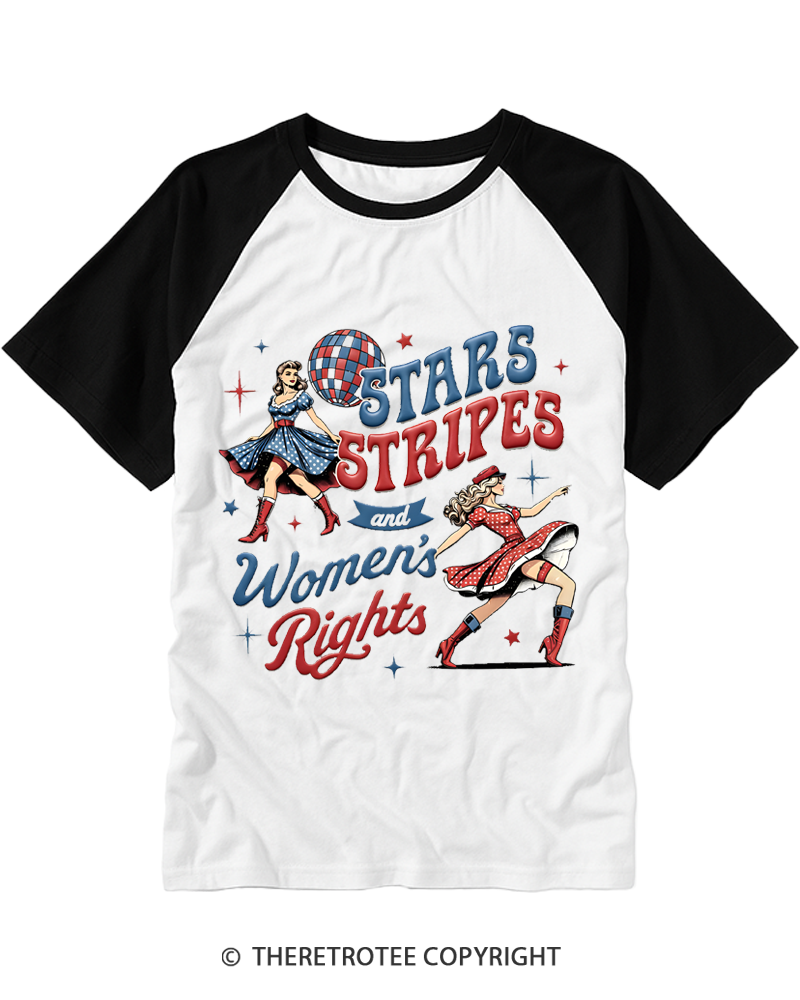 TheRetroTee Stars Stripes And Women's Rights Raglan Baseball T-Shirt
