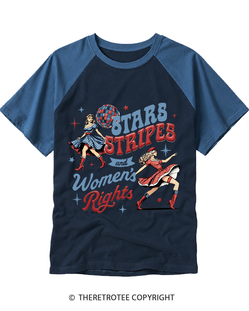 TheRetroTee Stars Stripes And Women's Rights Raglan Baseball T-Shirt