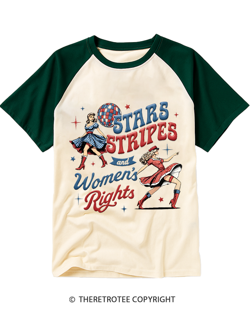 TheRetroTee Stars Stripes And Women's Rights Raglan Baseball T-Shirt