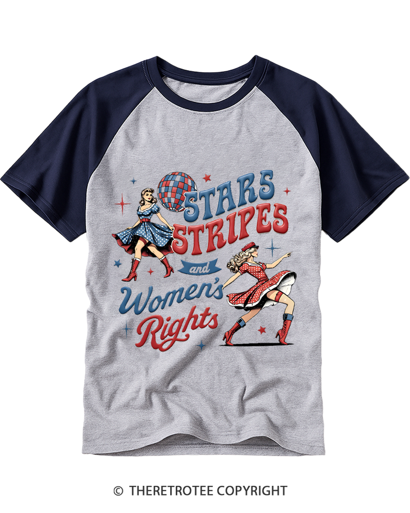 TheRetroTee Stars Stripes And Women's Rights Raglan Baseball T-Shirt