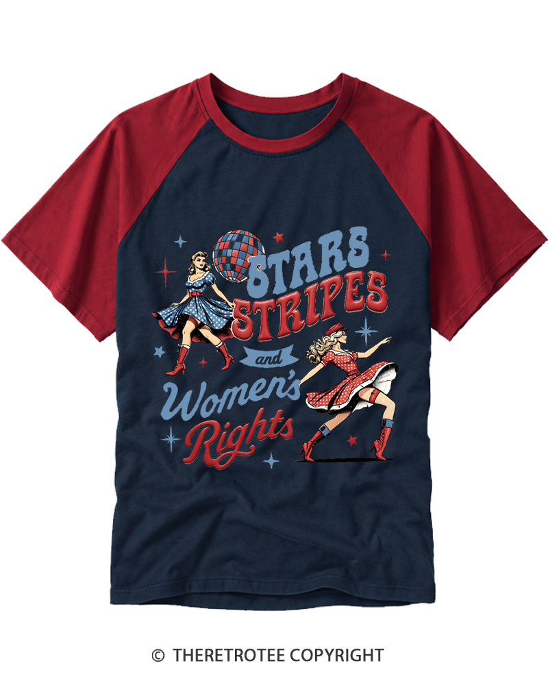 TheRetroTee Stars Stripes And Women's Rights Raglan Baseball T-Shirt