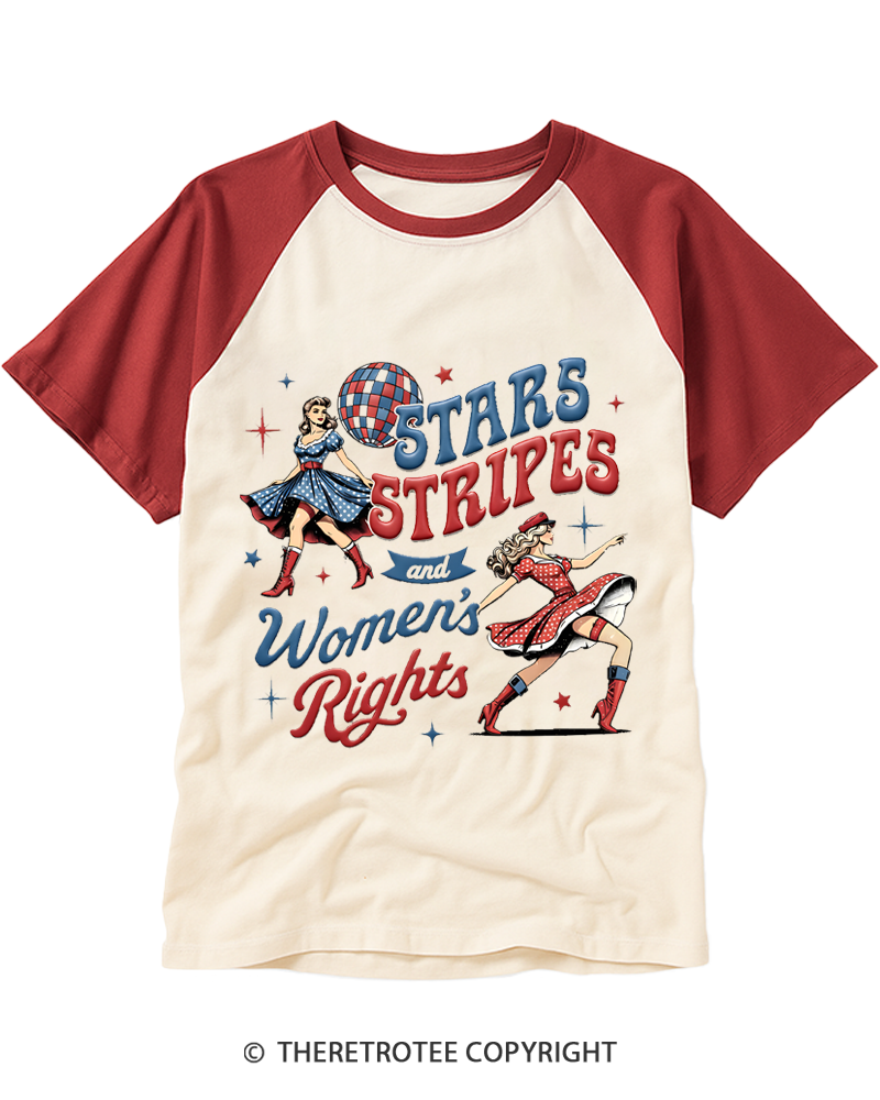 TheRetroTee Stars Stripes And Women's Rights Raglan Baseball T-Shirt