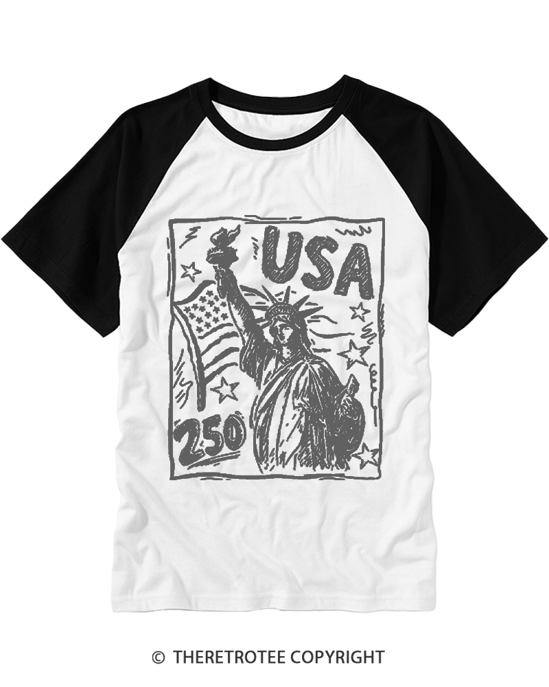 TheRetroTee Statue of Liberty 1776 Raglan Baseball T-Shirt