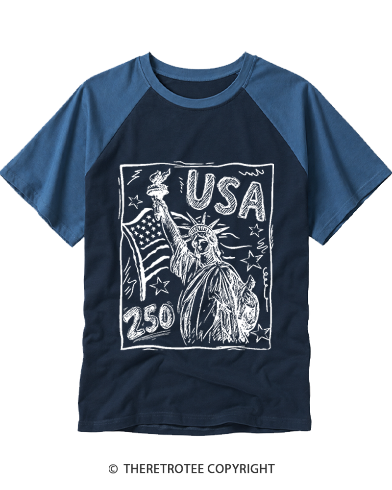 TheRetroTee Statue of Liberty 1776 Raglan Baseball T-Shirt