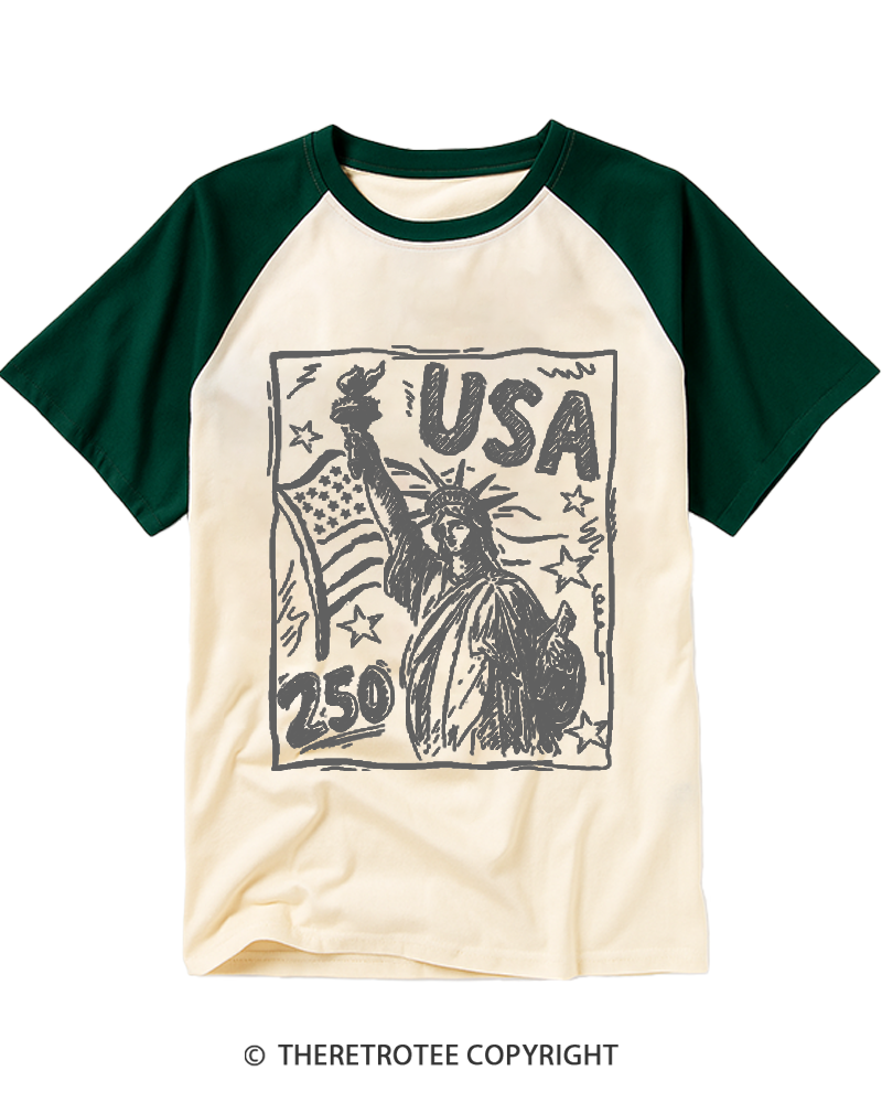 TheRetroTee Statue of Liberty 1776 Raglan Baseball T-Shirt