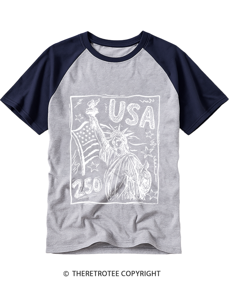 TheRetroTee Statue of Liberty 1776 Raglan Baseball T-Shirt