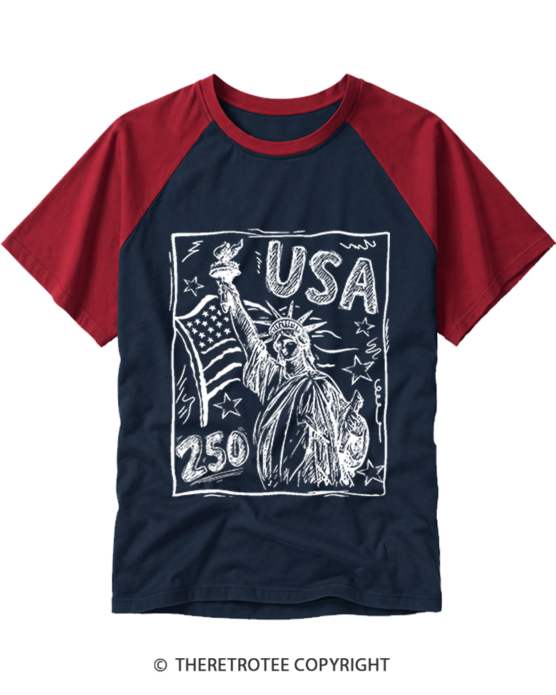TheRetroTee Statue of Liberty 1776 Raglan Baseball T-Shirt
