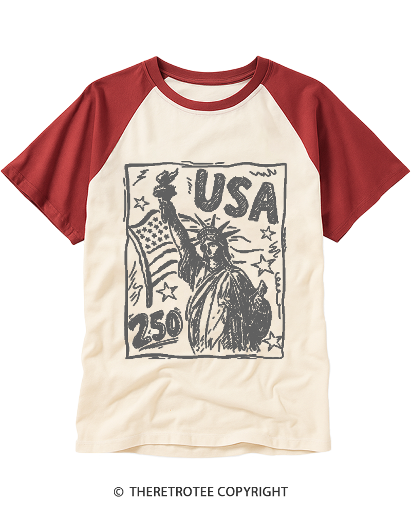 TheRetroTee Statue of Liberty 1776 Raglan Baseball T-Shirt