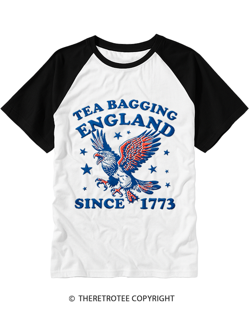 TheRetroTee Tea Bagging England Since 1773 Raglan Baseball T-Shirt