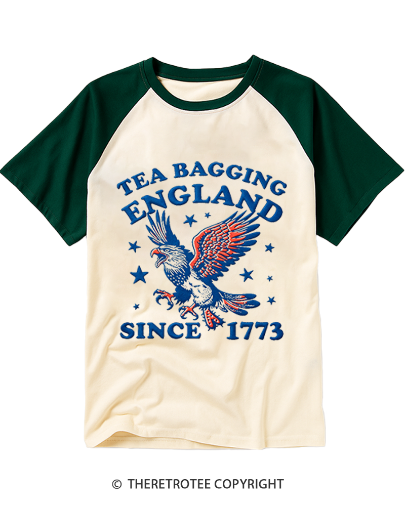 TheRetroTee Tea Bagging England Since 1773 Raglan Baseball T-Shirt