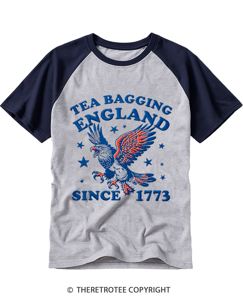 TheRetroTee Tea Bagging England Since 1773 Raglan Baseball T-Shirt