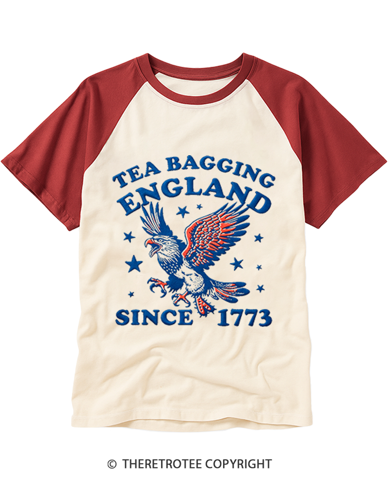 TheRetroTee Tea Bagging England Since 1773 Raglan Baseball T-Shirt