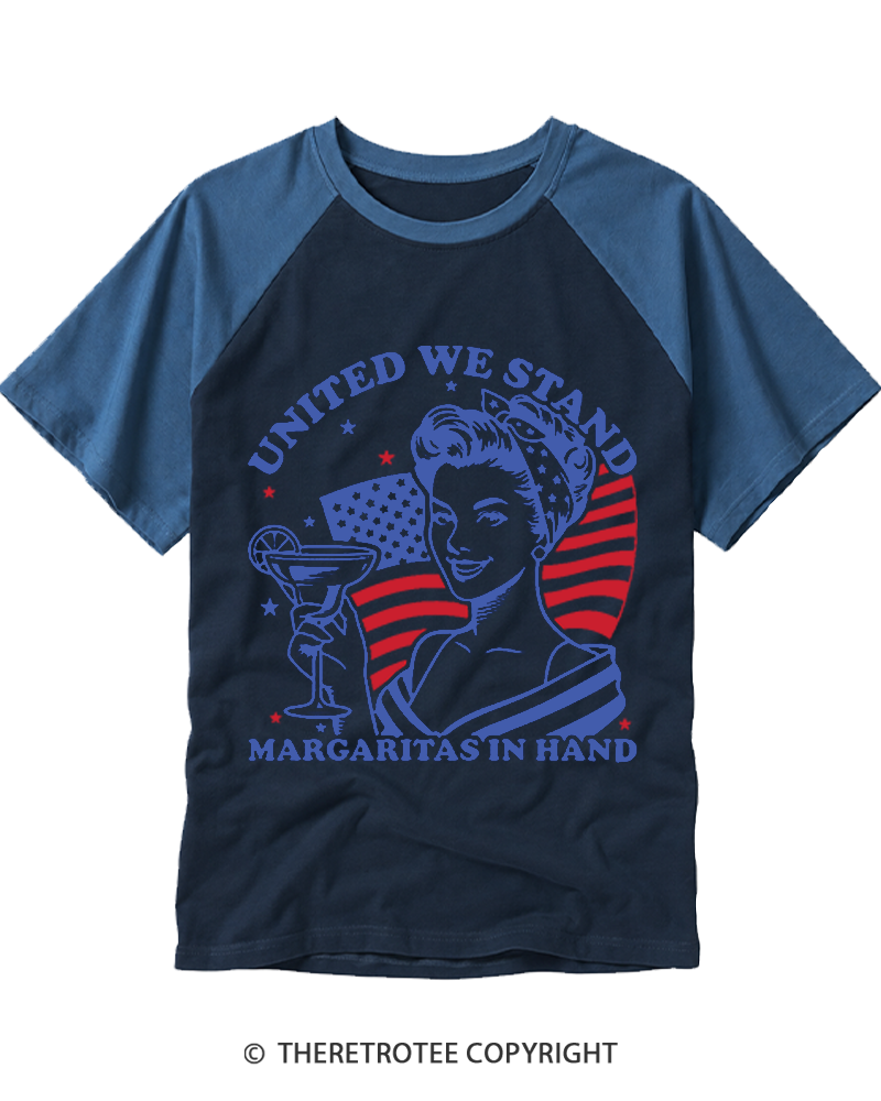 TheRetroTee United We Stand Margarita in Hand 1776 Raglan Baseball T-Shirt