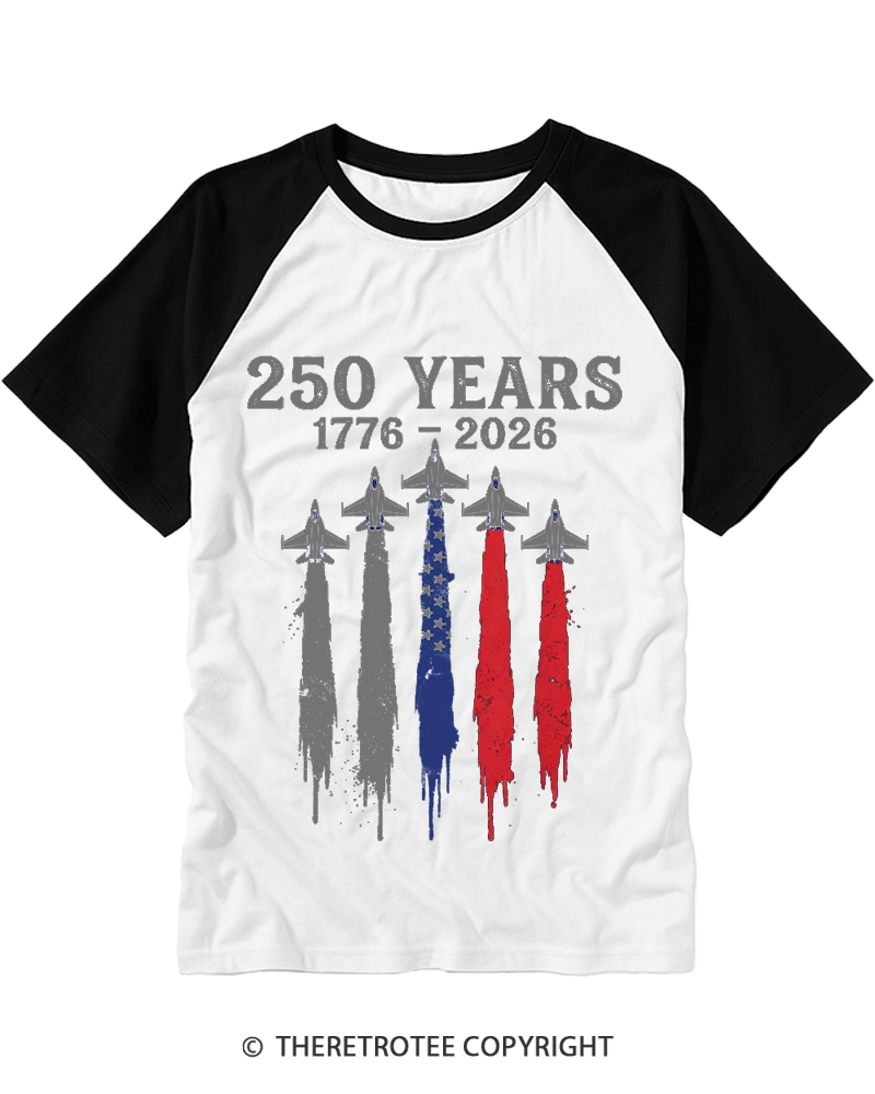 TheRetroTee USA 250 Years Raglan Baseball T-Shirt