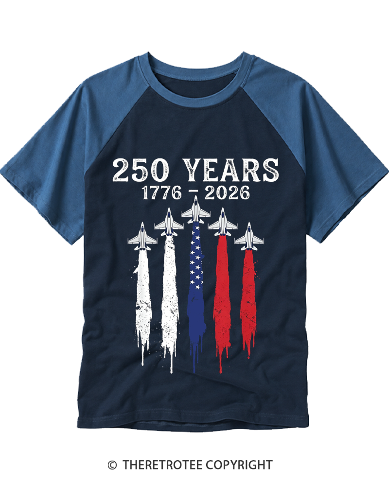 TheRetroTee USA 250 Years Raglan Baseball T-Shirt