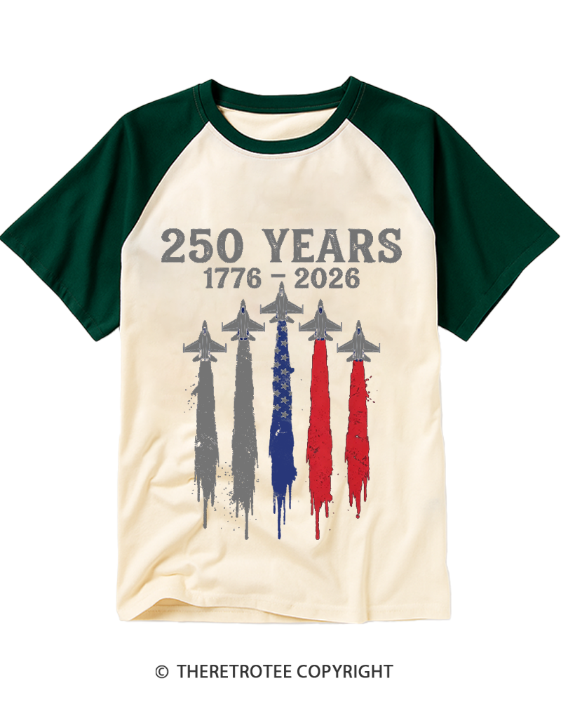 TheRetroTee USA 250 Years Raglan Baseball T-Shirt