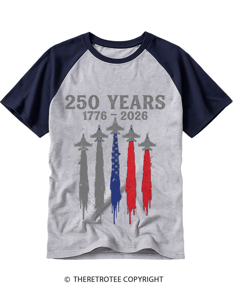 TheRetroTee USA 250 Years Raglan Baseball T-Shirt