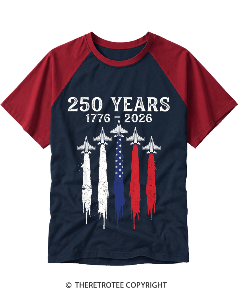 TheRetroTee USA 250 Years Raglan Baseball T-Shirt