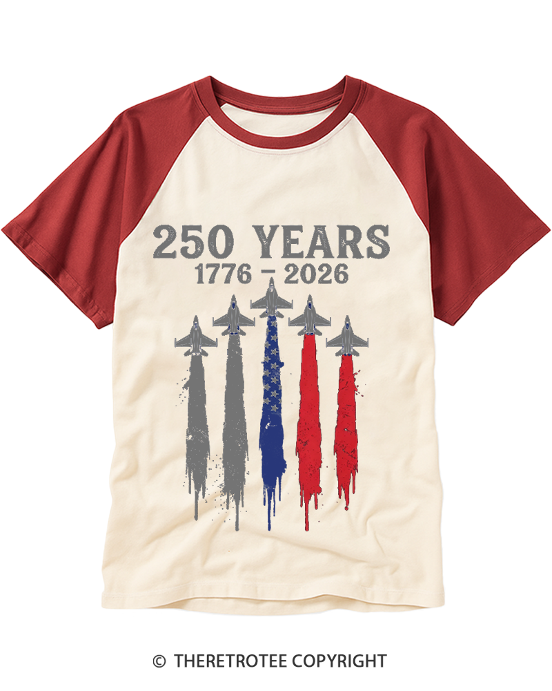TheRetroTee USA 250 Years Raglan Baseball T-Shirt