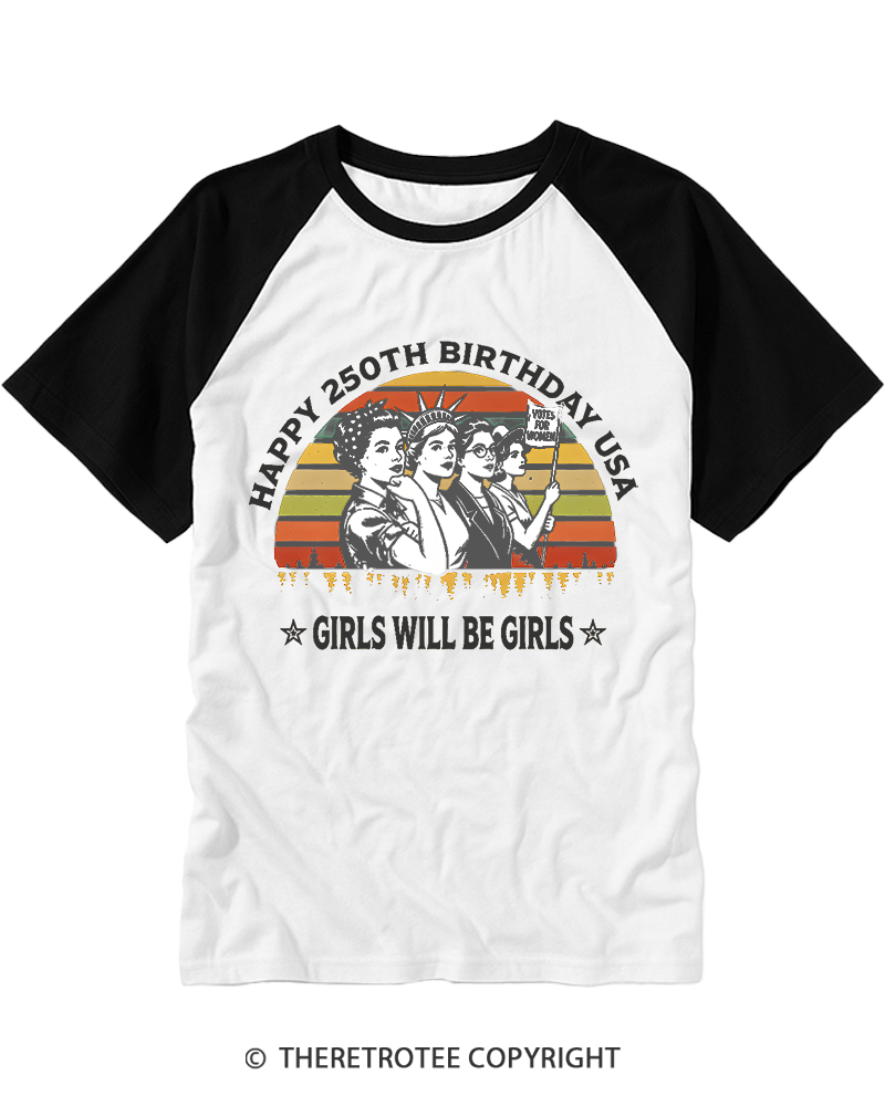TheRetroTee USA 250th Anniversary Girl will be Girls Raglan Baseball T-Shirt