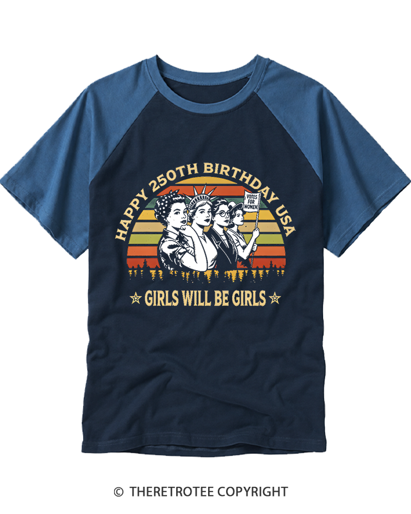 TheRetroTee USA 250th Anniversary Girl will be Girls Raglan Baseball T-Shirt