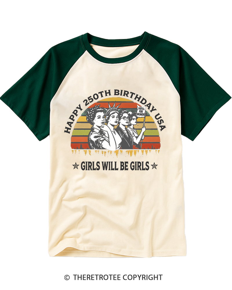 TheRetroTee USA 250th Anniversary Girl will be Girls Raglan Baseball T-Shirt