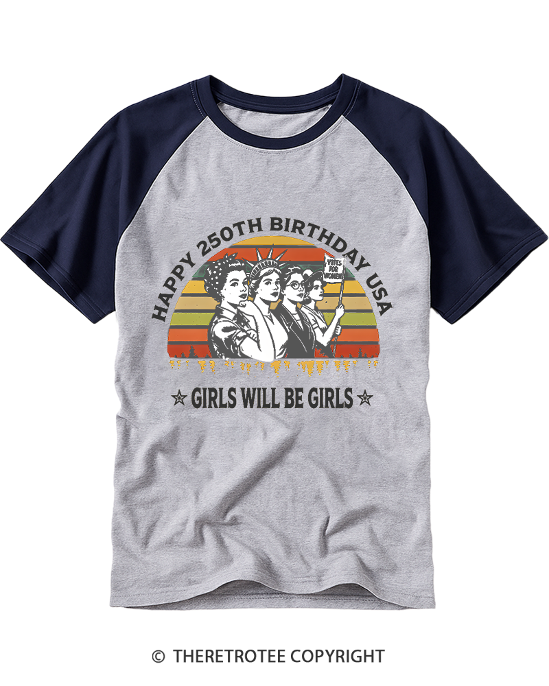 TheRetroTee USA 250th Anniversary Girl will be Girls Raglan Baseball T-Shirt